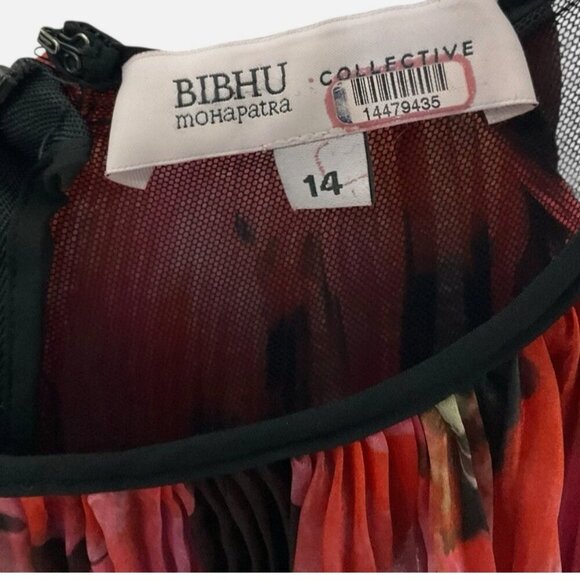 Bibhu Mohapatra Collective Pleated Floral Dress Midi Pink Floral Size 14 - Picture 4 of 7